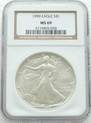 1990 American Eagle $1 Silver 1oz Coin NGC MS69