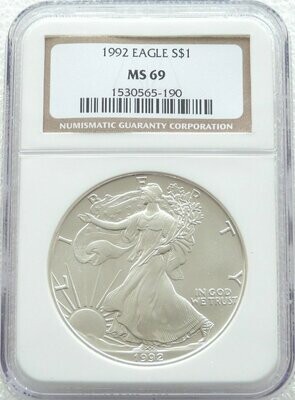 1992 American Eagle $1 Silver 1oz Coin NGC MS69
