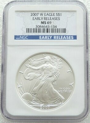 2007-W American Eagle $1 Burnished Silver 1oz Coin NGC MS69 Blue Label