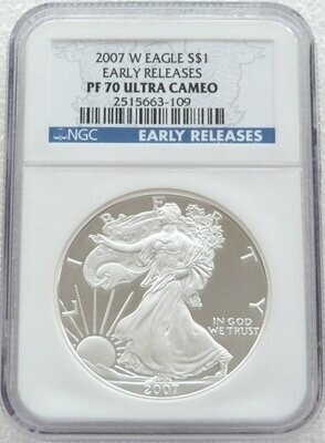 2007-W American Eagle $1 Silver Proof 1oz Coin NGC PF70 UC Blue Label