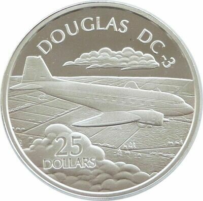 2003 Solomon Islands History Powered Flight Douglas DC-3 $25 Silver Proof 1oz Coin