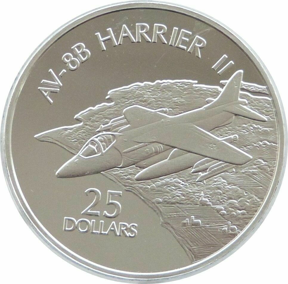 2003 Solomon Islands History Powered Flight AV-8B Harrier $25 Silver Proof 1oz Coin