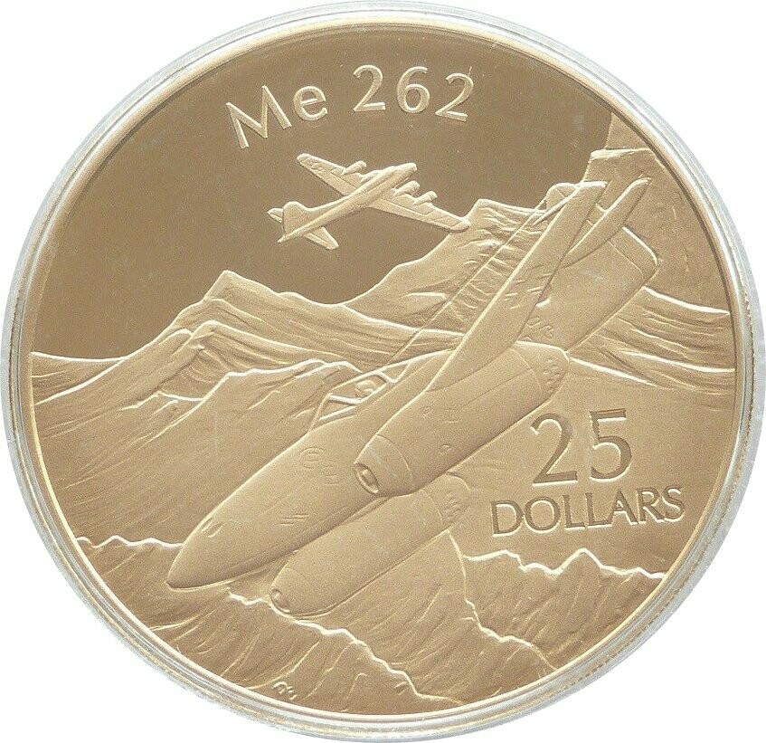 2005 Solomon Islands Powered Flight Messerschmitt ME-262 $25 Silver Gold Proof 1oz Coin