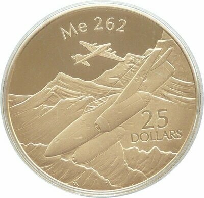 2005 Solomon Islands Powered Flight Messerschmitt ME-262 $25 Silver Gold Proof 1oz Coin