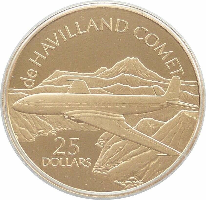 2005 Solomon Islands History Powered Flight De Havilland Comet $25 Silver Gold Proof 1oz Coin