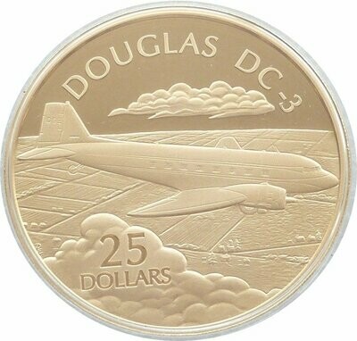 2005 Solomon Islands History Powered Flight Douglas DC-3 $25 Silver Gold Proof 1oz Coin