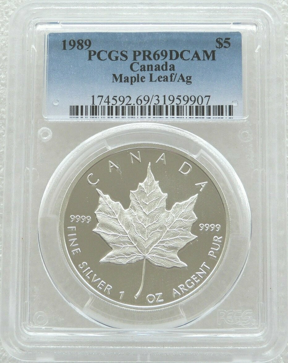 1989 Canada Maple Leaf $5 Silver Proof 1oz Coin PCGS PR69 DCAM