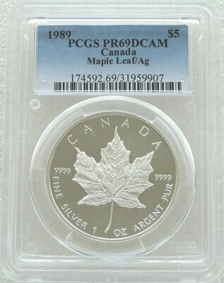 1989 Canada Maple Leaf $5 Silver Proof 1oz Coin PCGS PR69 DCAM