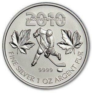 2010 Canada Maple Leaf Vancouver Winter Olympic Games Hockey $5 Silver 1oz Coin