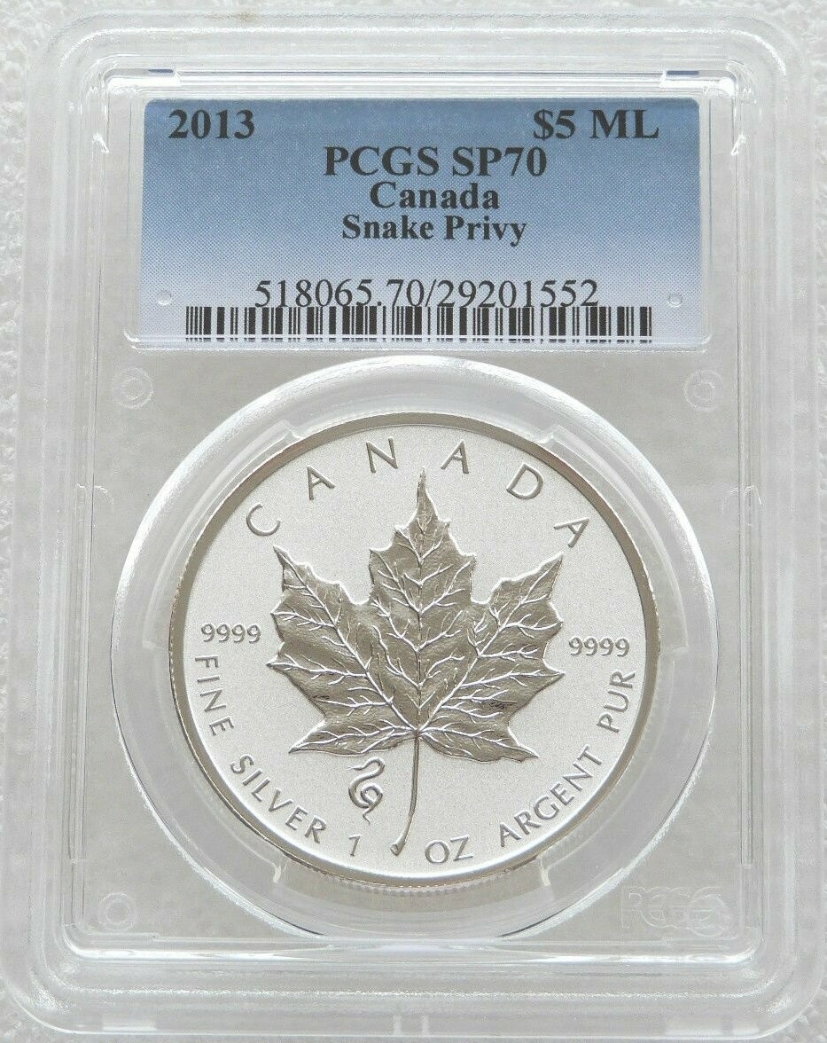 2013 Canada Maple Leaf Snake Privy $5 Silver Reverse Proof 1oz Coin PCGS SP70