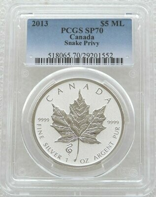 2013 Canada Maple Leaf Snake Privy $5 Silver Reverse Proof 1oz Coin PCGS SP70