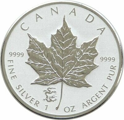 2012 Canada Maple Leaf Lunar Dragon Privy $5 Silver Reverse Proof 1oz Coin