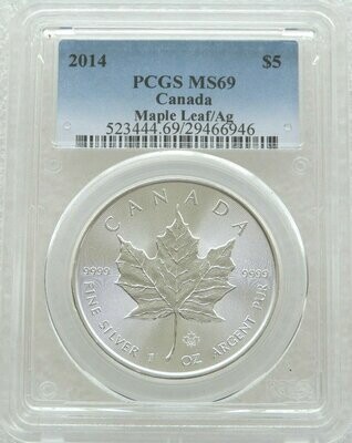 2014 Canada Maple Leaf Privy $5 Silver 1oz Coin PCGS MS69