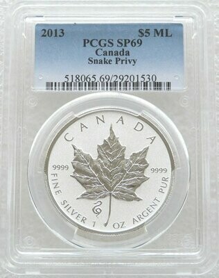 2013 Canada Maple Leaf Snake Privy $5 Silver Reverse Proof 1oz Coin PCGS SP69