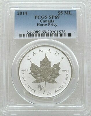2014 Canada Maple Leaf Horse Privy $5 Silver Reverse Proof 1oz Coin PCGS SP69