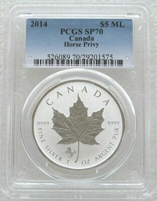 2014 Canada Maple Leaf Horse Privy $5 Silver Reverse Proof 1oz Coin PCGS SP70