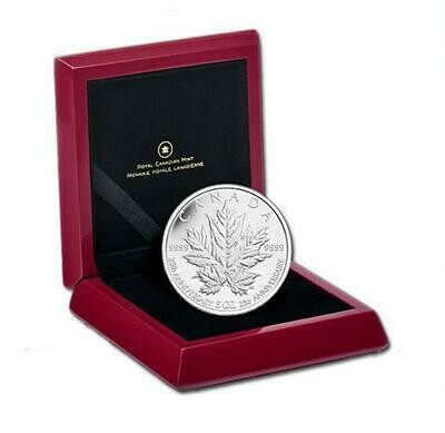 2013 Canada Maple Leaf 25th Anniversary $50 Silver Reverse Proof 5oz Coin Box Coa