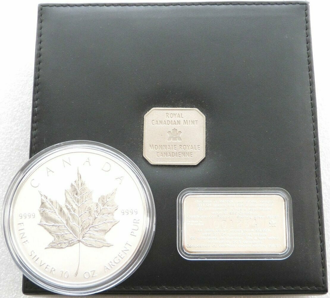 貨幣【未使用品】1998年 カナダ 10oz メイプル リーフ 10周年記念 銀貨