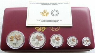 2016 Canada Maple Leaf Silver Gold 5 Coin Set Box Coa