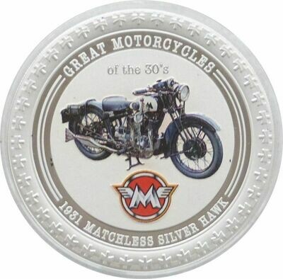 2007 Cook Islands Great Motorcycles Matchless Silver Hawk $2 Silver Proof 1oz Coin