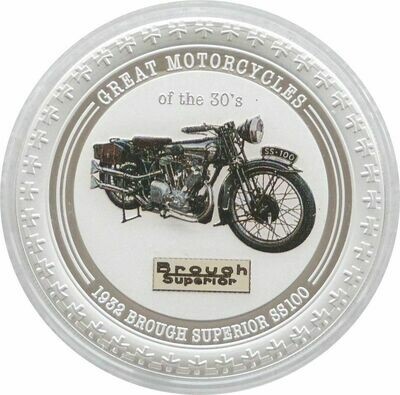 2007 Cook Islands Great Motorcycles Brough Superior SS100 $2 Silver Proof 1oz Coin