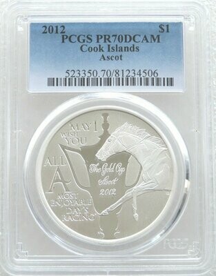 2012 Cook Islands Diamond Jubilee Royal Ascot Gold Cup $1 Silver Proof 1oz Coin PCGS PR70 DCAM