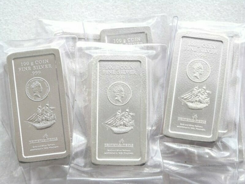 2009 Cook Islands HMS Bounty $5 Five Dollar 100 Gram Silver Bullion Coin Bar Ingot