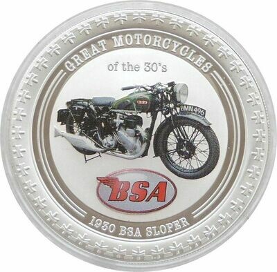2007 Cook Islands Great Motorcycles BSA Sloper $2 Silver Proof 1oz Coin