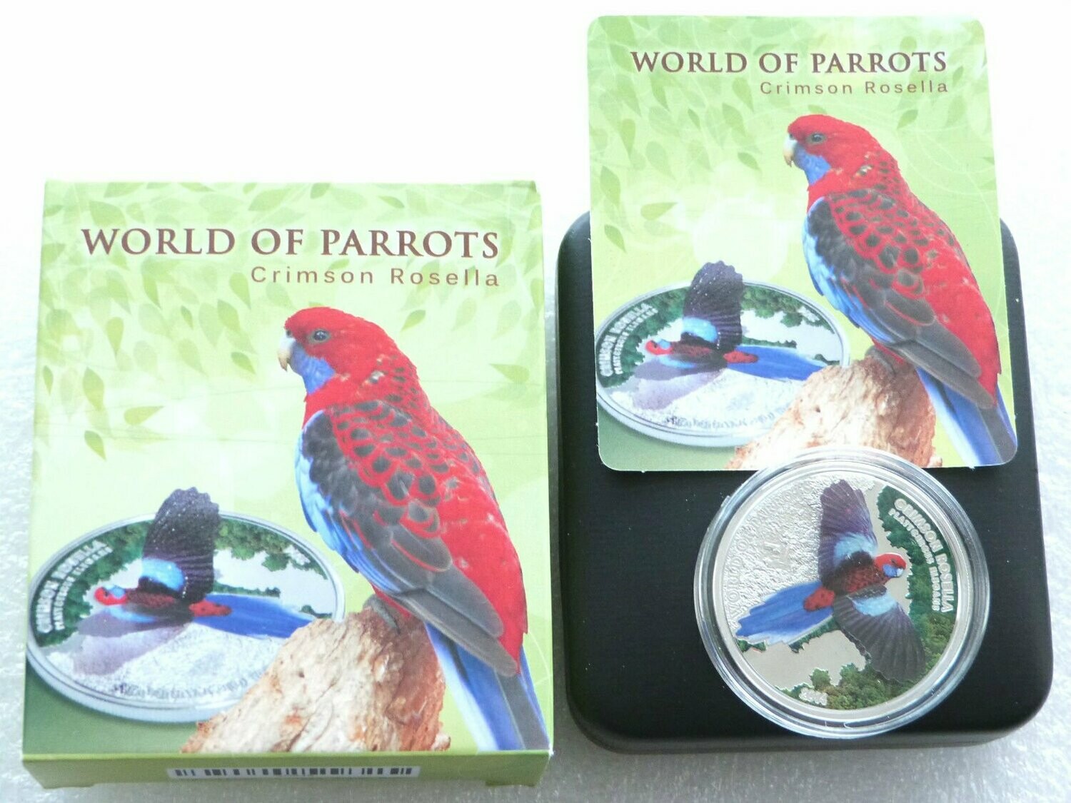 2014 Cook Islands World of Parrots 3-D Crimson Rosella $5 Silver Proof Coin Box Coa