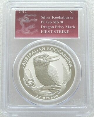 2012 Australia Kookaburra Dragon Privy $1 Silver 1oz Coin PCGS MS70 First Strike