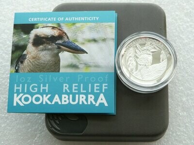 2014 Australia Kookaburra High Relief $1 Silver Proof 1oz Coin Box Coa