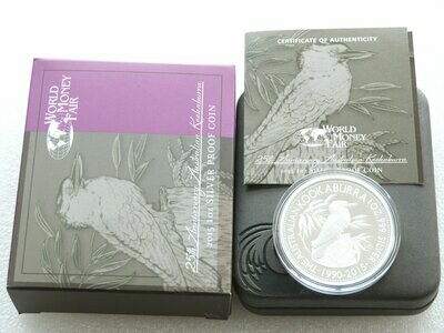 2015 Australia World Money Fair Kookaburra 25th Anniversary $1 Silver Proof 1oz Coin Box Coa