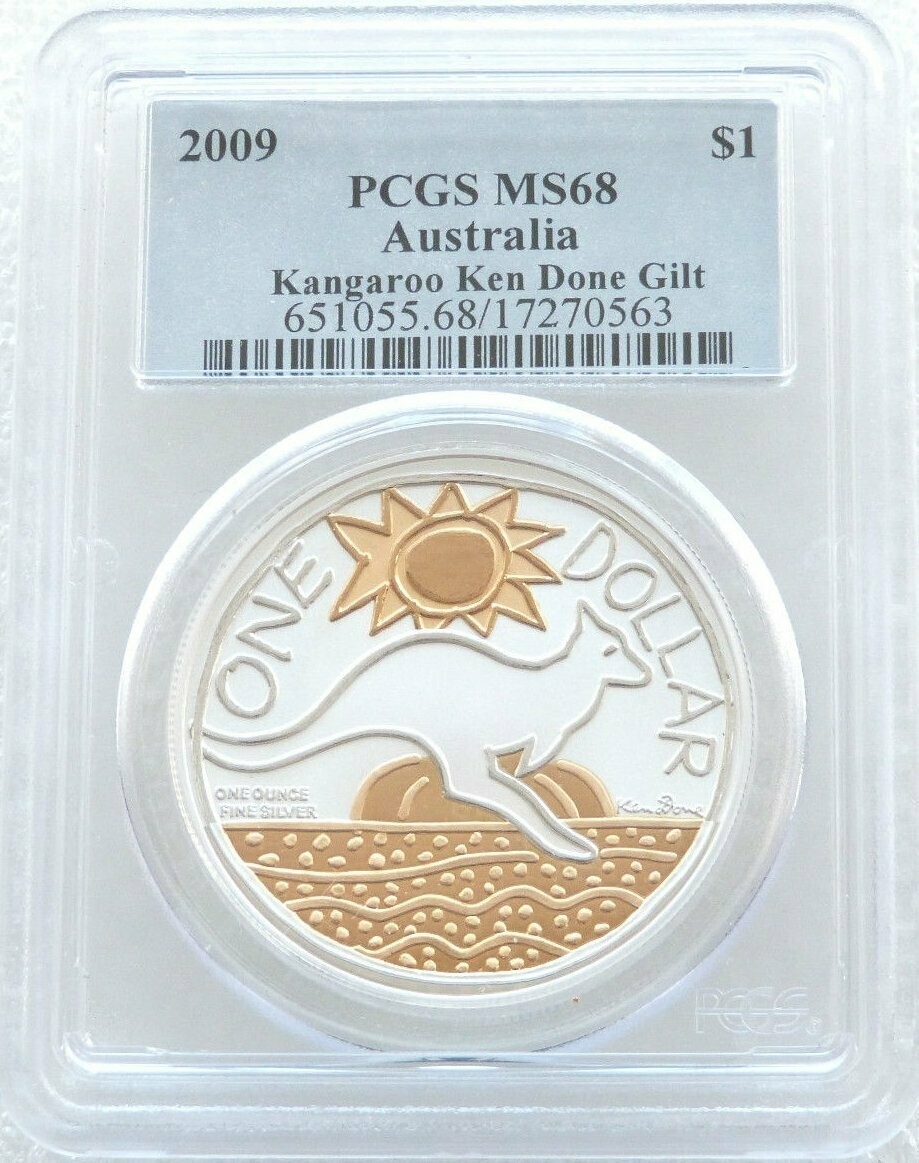 2009 Australia Kangaroo $1 Silver Gold 1oz Coin PCGS MS68