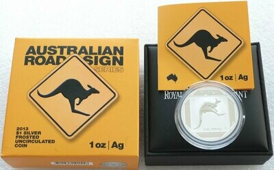 2013 Australia Kangaroo Road Sign $1 Silver 1oz Coin Box Coa