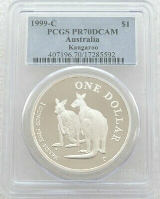1999 Australia Kangaroo $1 Silver Proof 1oz Coin PCGS PR70 DCAM