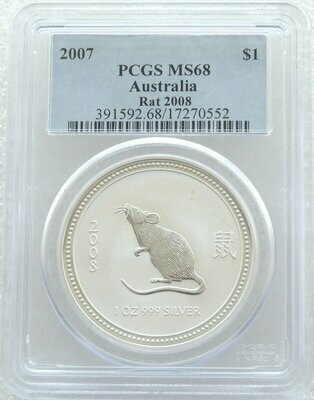 2008 Australia Lunar Mouse $1 Silver 1oz Coin PCGS MS68