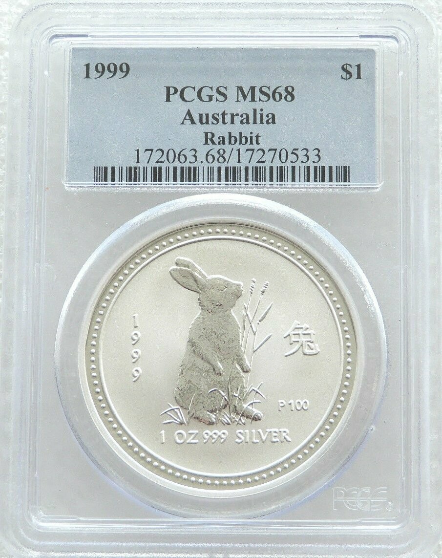 1999 Australia Lunar Rabbit $1 Silver 1oz Coin PCGS MS68