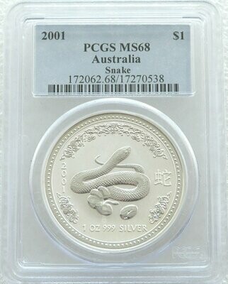 2001 Australia Lunar Snake $1 Silver 1oz Coin PCGS MS68