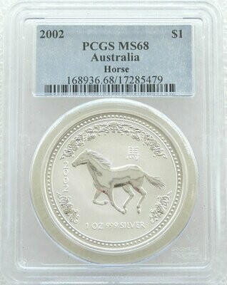 2002 Australia Lunar Horse $1 Silver 1oz Coin PCGS MS68