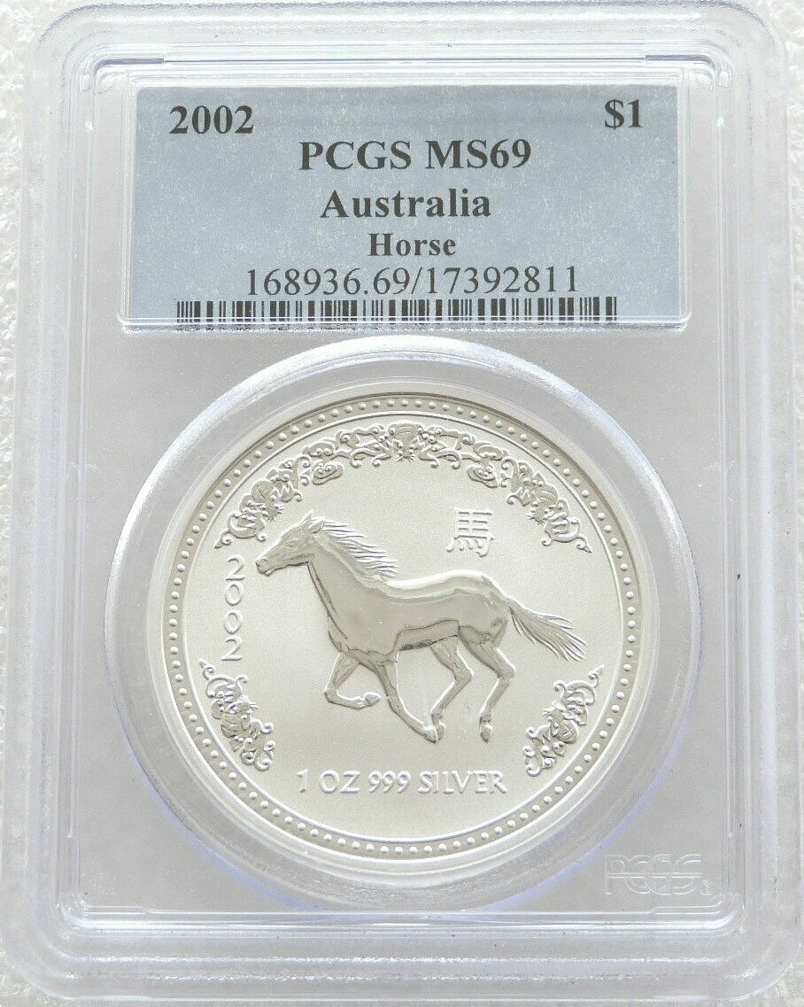 2002 Australia Lunar Horse $1 Silver 1oz Coin PCGS MS69