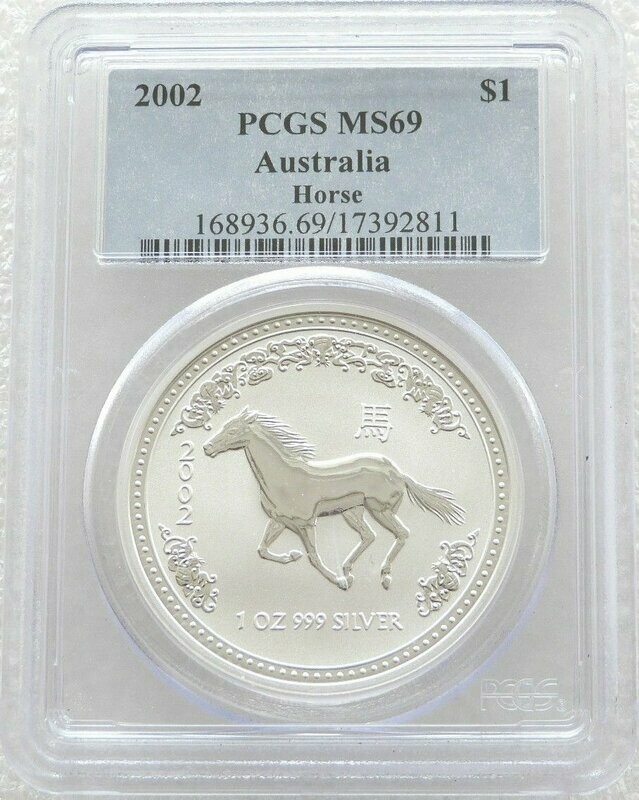 2002 Australia Lunar Horse $1 Silver 1oz Coin PCGS MS69