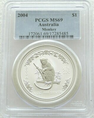 2004 Australia Lunar Monkey $1 Silver 1oz Coin PCGS MS69