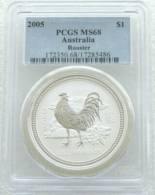 2005 Australia Lunar Rooster $1 Silver 1oz Coin PCGS MS68
