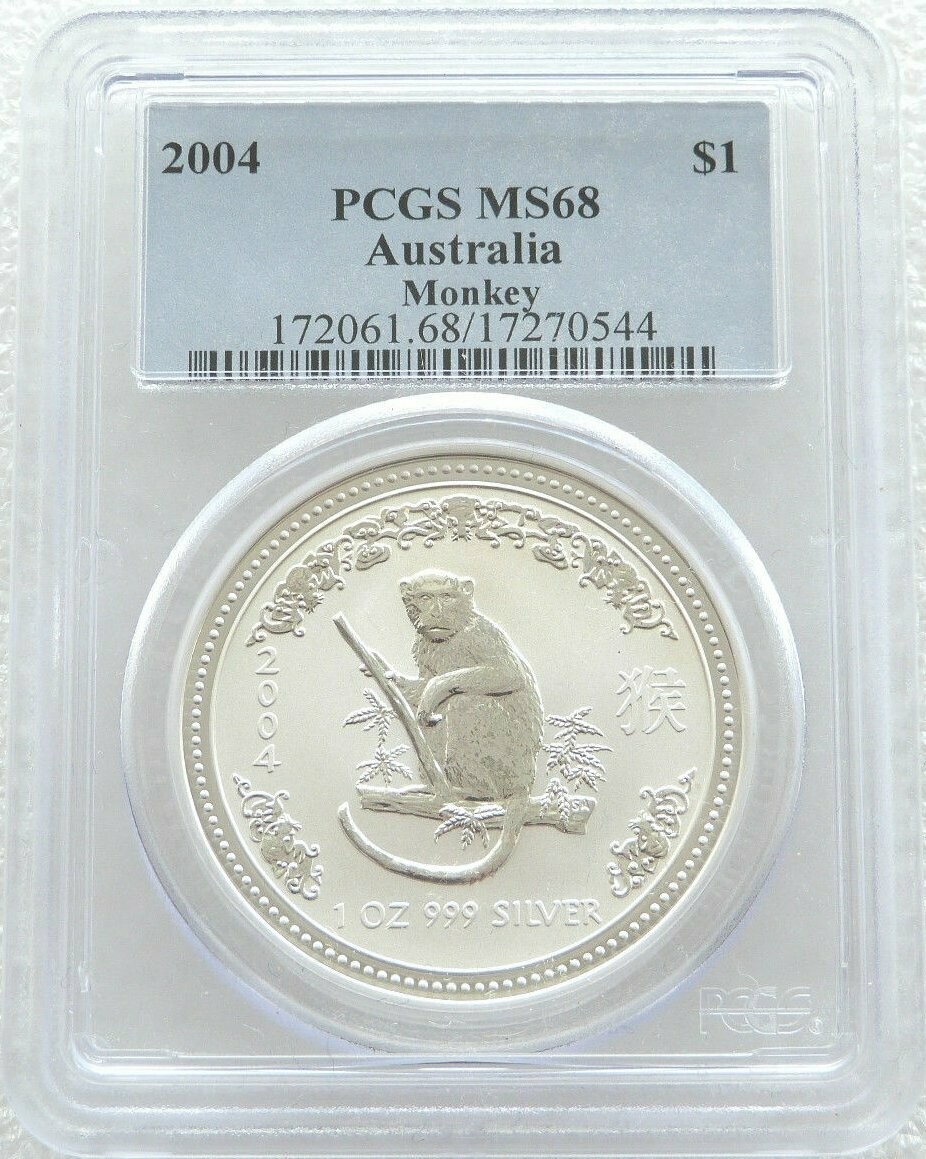 2004 Australia Lunar Monkey $1 Silver 1oz Coin PCGS MS68