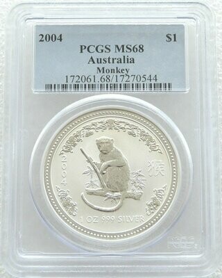 2004 Australia Lunar Monkey $1 Silver 1oz Coin PCGS MS68