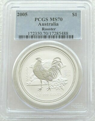 2005 Australia Lunar Rooster $1 Silver 1oz Coin PCGS MS70