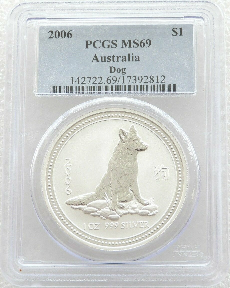 2006 Australia Lunar Dog $1 Silver 1oz Coin PCGS MS69