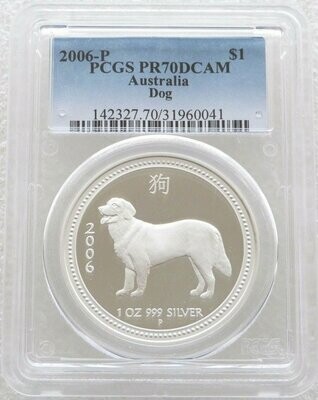 2006-P Australia Lunar Dog $1 Silver Proof 1oz Coin PCGS PR70 DCAM