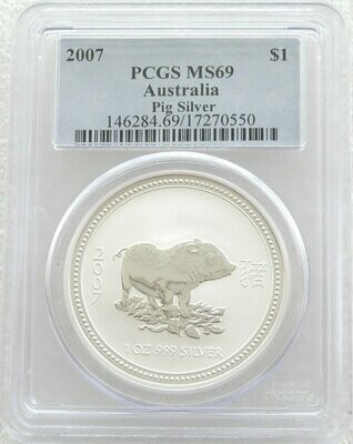 2007 Australia Lunar Pig $1 Silver 1oz Coin PCGS MS69