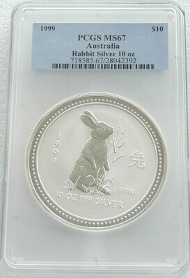 1999 Australia Lunar Rabbit $10 Silver 10oz Coin PCGS MS67